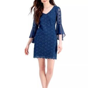 Connected Apparel Womens Bell-Sleeved Lace Dress - US 10